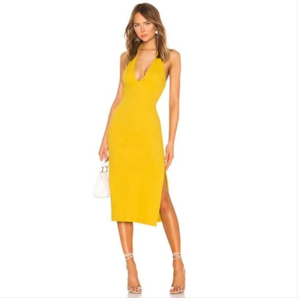 *NWT* NBD Koh Samui Halter Tie V-Neck Midi Dress in Gold